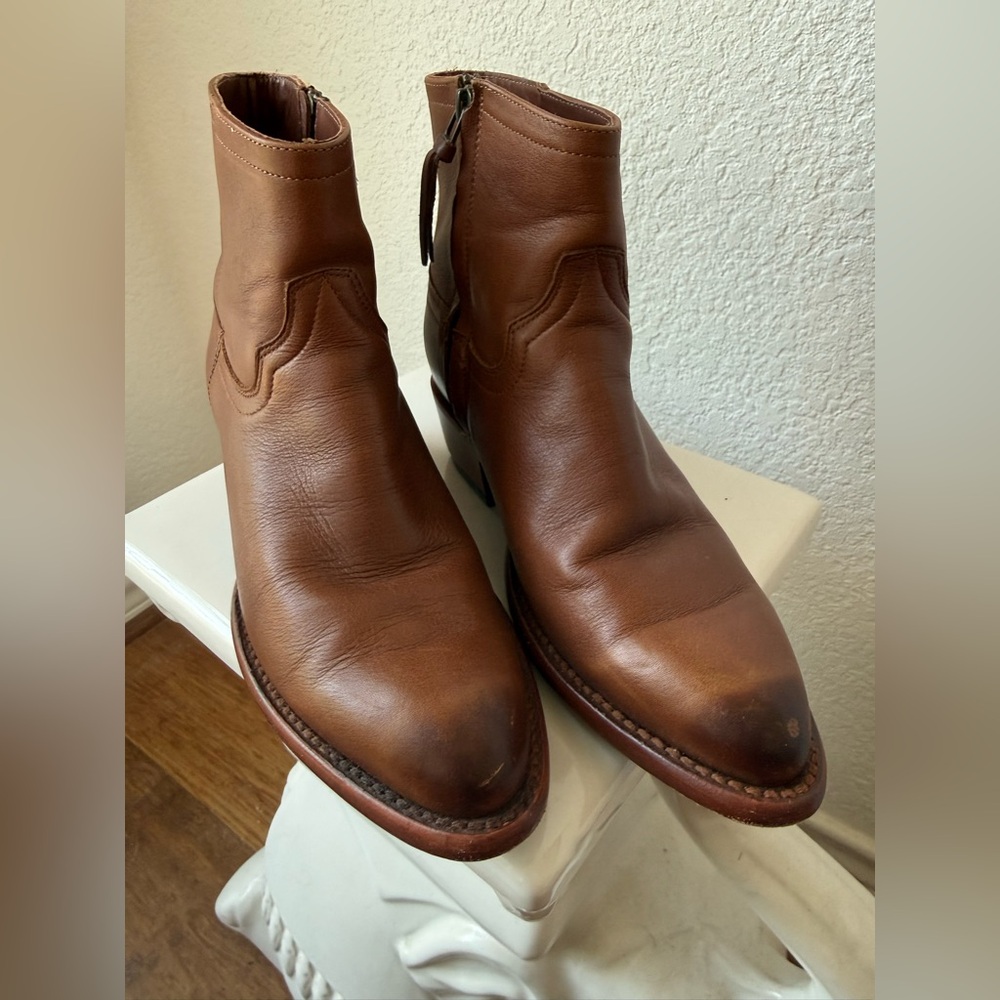 Tecovas Brown Leather Western Booties Size 7.5